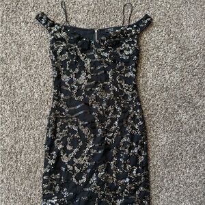 Black and Gold Sequin Mini Dress